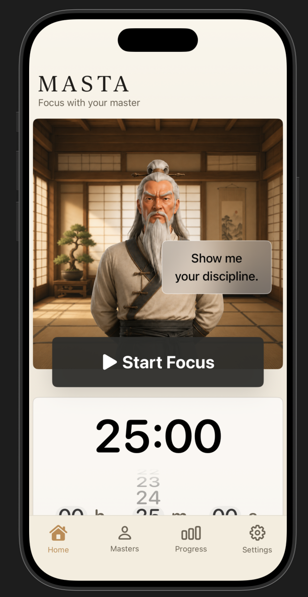 Masta focus timer app on iPhone